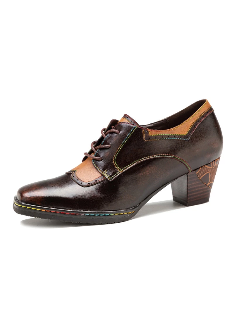 New In Shoes Soffia | Genuine Leather Embossed Block Brogue-Detail Heel Oxford Shoes 3 New In Shoes Soffia | Genuine Leather Embossed Block Brogue-Detail Heel Oxford Shoes