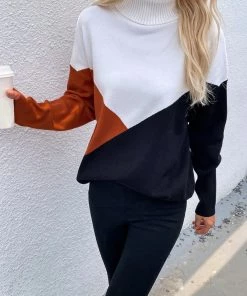 MY Smaibulun | DULCIE Brown Color Block Turtleneck Knit Sweater 8 MY Smaibulun | DULCIE Brown Color Block Turtleneck Knit Sweater