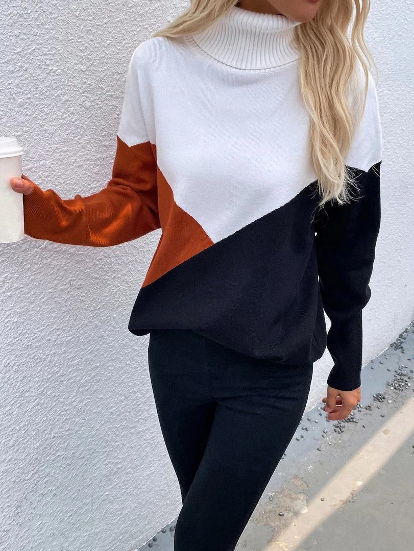 MY Smaibulun | DULCIE Brown Color Block Turtleneck Knit Sweater 3 MY Smaibulun | DULCIE Brown Color Block Turtleneck Knit Sweater