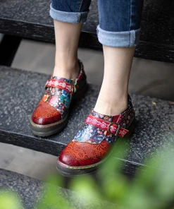 SOFFIA | Floral Printed Boho Genuine Leather Sneakers Oxford Shoes