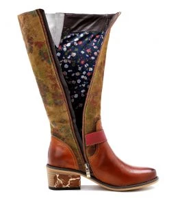 SOFFIA | Genuine Leather Applique Distressed Vintage Boho Knee Boots
