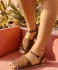 HT En Bloom | Brown Peep-Toes Studded Sandals