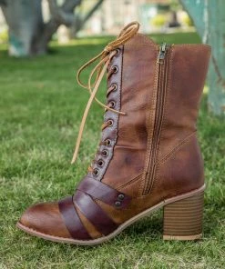 YL En Bloom | Brown Patch Work Combat Ankle Boot New In Shoes