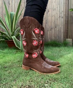 YL New In Shoes En Bloom | Brown Morning Glory Embroidered Cowboy Heel Boots 10 YL New In Shoes En Bloom | Brown Morning Glory Embroidered Cowboy Heel Boots