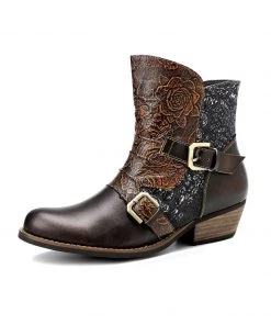 SOFFIA | Genuine Leather Golden & Brown Color Block Cowboy Moto Ankle Boots 7 SOFFIA | Genuine Leather Golden & Brown Color Block Cowboy Moto Ankle Boots