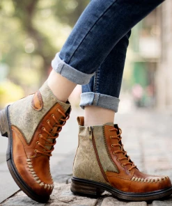 New In Shoes SOFFIA | Zip Trim Stitch Detailed Head Genuine Leather Ankle Combat Boots