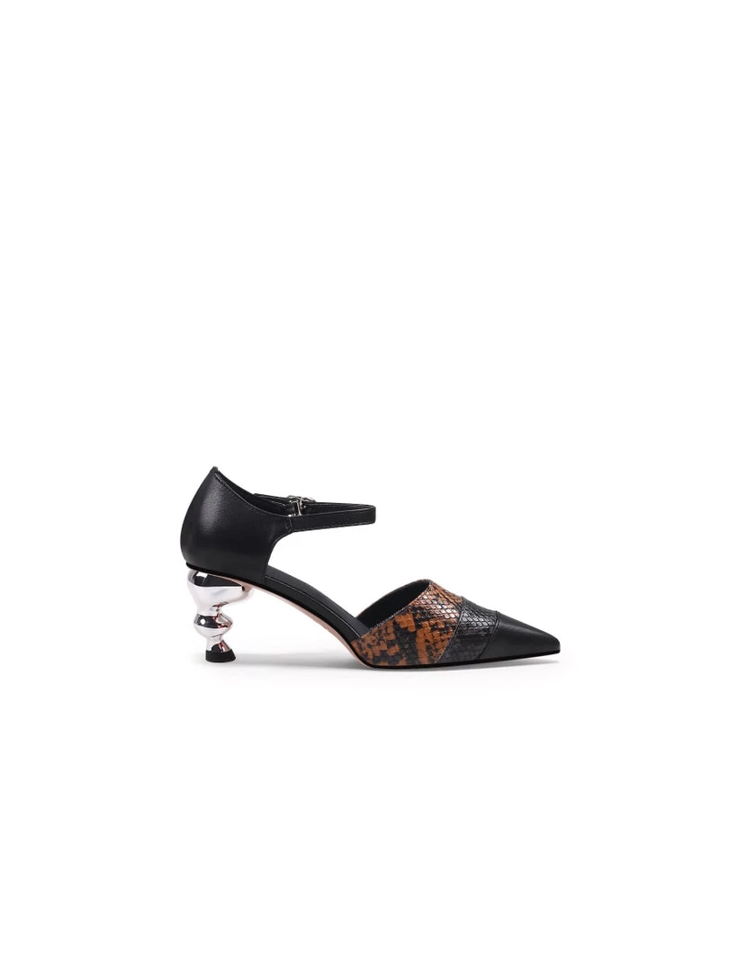 Jady Rose JadyRose | Smiley Patterned Detail Belted Women's Heeled Pump - Brown 3 Jady Rose JadyRose | Smiley Patterned Detail Belted Women's Heeled Pump - Brown