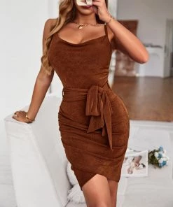 New In Clothing DION BODYCON DRESS - BROWN