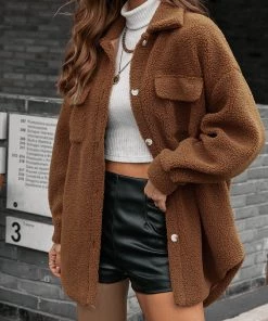 YBL Smaibulun | Chest Pockets Soft Teddy Bear Warm Coat