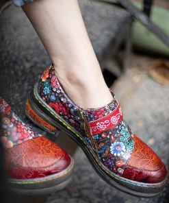 SOFFIA | Floral Printed Boho Genuine Leather Sneakers Oxford Shoes
