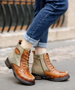 New In Shoes SOFFIA | Zip Trim Stitch Detailed Head Genuine Leather Ankle Combat Boots