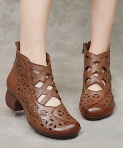 MLD Rumour Has It | Criss-Cross Upper Cut-Out Brown Leather Boots NEW ARRIVALS