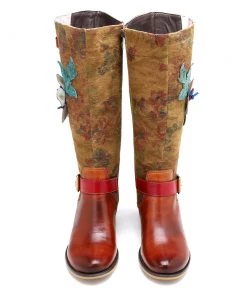 SOFFIA | Genuine Leather Applique Distressed Vintage Boho Knee Boots