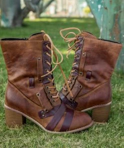 YL En Bloom | Brown Patch Work Combat Ankle Boot New In Shoes