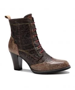 SOFFIA | Brown Matrix Lace-Up Leather Mid Heel Combat Boots