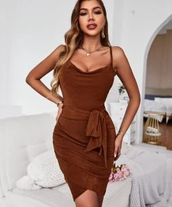 New In Clothing DION BODYCON DRESS - BROWN