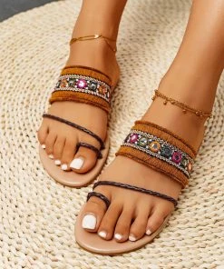 HT EN BLOOM | BOHO STRING THONG BROWN