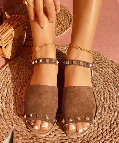 HT En Bloom | Brown Peep-Toes Studded Sandals