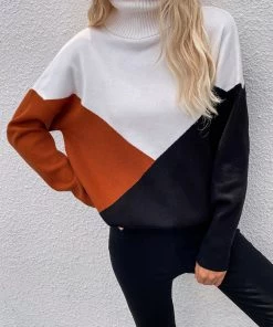 MY Smaibulun | DULCIE Brown Color Block Turtleneck Knit Sweater 10 MY Smaibulun | DULCIE Brown Color Block Turtleneck Knit Sweater