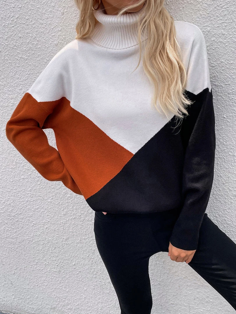 MY Smaibulun | DULCIE Brown Color Block Turtleneck Knit Sweater 5 MY Smaibulun | DULCIE Brown Color Block Turtleneck Knit Sweater