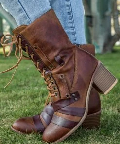 YL En Bloom | Brown Patch Work Combat Ankle Boot New In Shoes