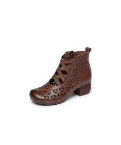 MLD Rumour Has It | Criss-Cross Upper Cut-Out Brown Leather Boots NEW ARRIVALS