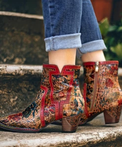 SOFFIA | Terracotta Warriors Vintage Genuine Leather Mid Heel Ankle Boots