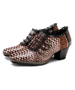 SOFFIA | Lace Trim Vintage Plaid Printed Leather Oxford