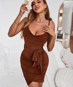 New In Clothing DION BODYCON DRESS - BROWN