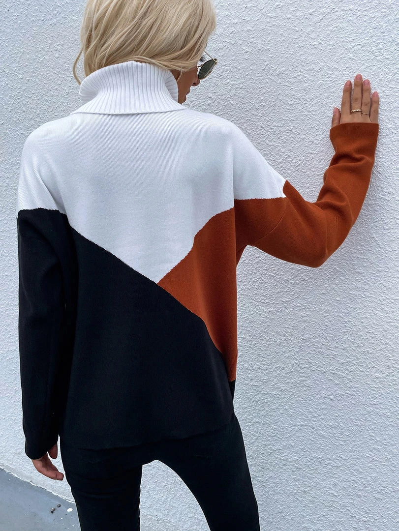 MY Smaibulun | DULCIE Brown Color Block Turtleneck Knit Sweater 6 MY Smaibulun | DULCIE Brown Color Block Turtleneck Knit Sweater