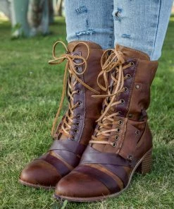 YL En Bloom | Brown Patch Work Combat Ankle Boot New In Shoes