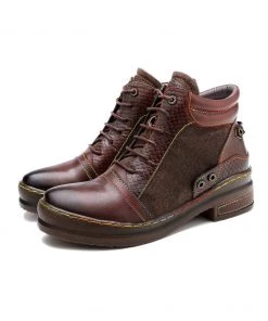 SOFFIA | Genuine Leather Brown Abstract Shoelace Detailed Combat Boots S/S 2022