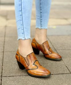 New In Shoes SOFFIA | Genuine Leather Brown Tasselled Cowboy Bootie Ankle Boots