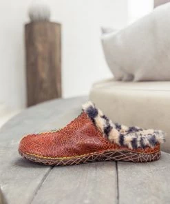 NEW ARRIVALS SOFFIA | Tiger Printed Wool Lined Applique Leather Slipper - Brown