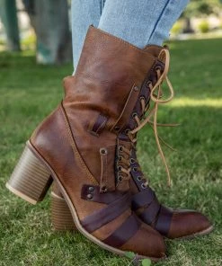 YL En Bloom | Brown Patch Work Combat Ankle Boot New In Shoes