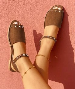 HT En Bloom | Brown Peep-Toes Studded Sandals
