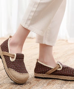 TC NEW ARRIVALS Cactus Rose | Gypsophila Print Linen Brown Espadrilles