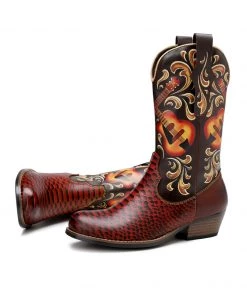Soffia | Genuine Leather Brown Guitar Cowboy Knee Western Boots