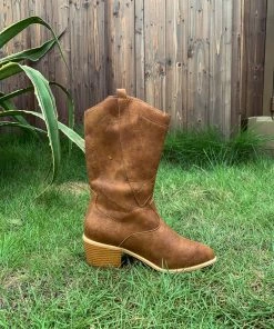 YL En Bloom | Brown Pull-Tab Cowboy Knee Boots New In Shoes