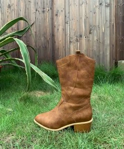 YL En Bloom | Brown Pull-Tab Cowboy Knee Boots New In Shoes