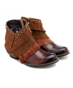 New In Shoes SOFFIA | Genuine Leather Brown Tasselled Cowboy Bootie Ankle Boots