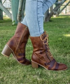 YL En Bloom | Brown Patch Work Combat Ankle Boot New In Shoes