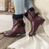 YL En Bloom | Burgundy Ruched Back Tie-Accent Combat Boot New In Shoes