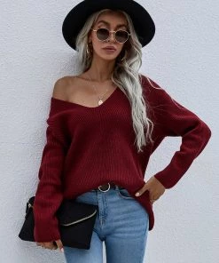 MY New In Clothing Smaibulun | Burgundy Marjorie V-neck Knit Sweater