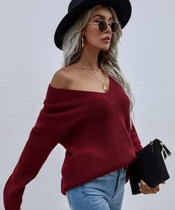 MY New In Clothing Smaibulun | Burgundy Marjorie V-neck Knit Sweater