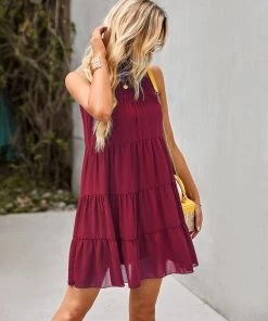 New In Clothing MARIEE DRESS - BURGUNDY
