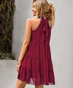 New In Clothing MARIEE DRESS - BURGUNDY