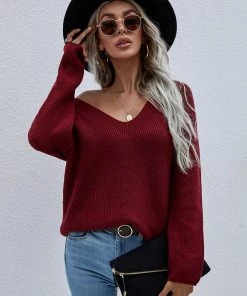 MY New In Clothing Smaibulun | Burgundy Marjorie V-neck Knit Sweater