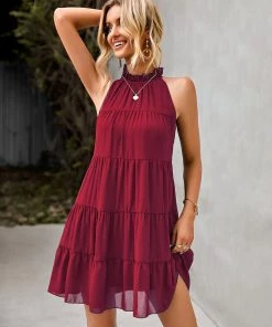 New In Clothing MARIEE DRESS - BURGUNDY