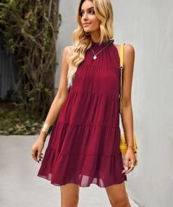 New In Clothing MARIEE DRESS - BURGUNDY